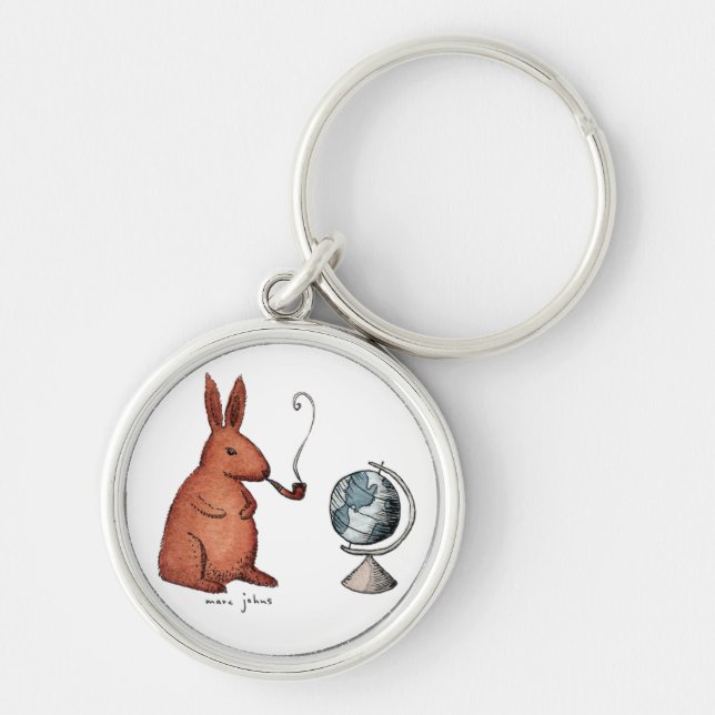 pipe-smoking rabbit - round keychain (Front)