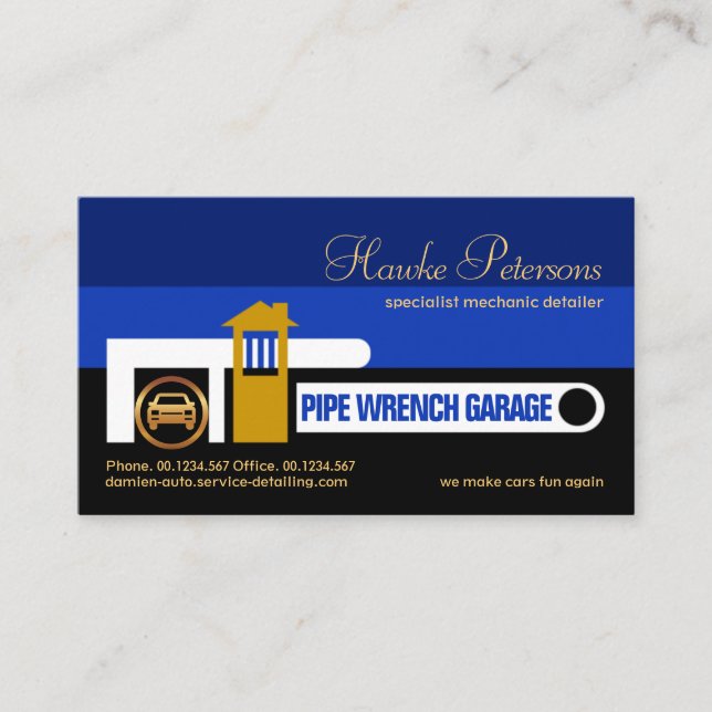 Pipe Wrench Shaped Auto Garage Business Card (Front)