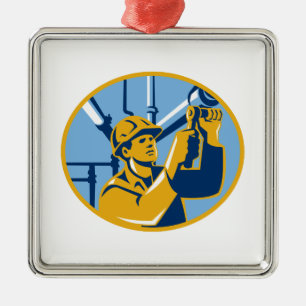 Pipefitter Maintenance Gas Worker Plumber Metal Tree Decoration
