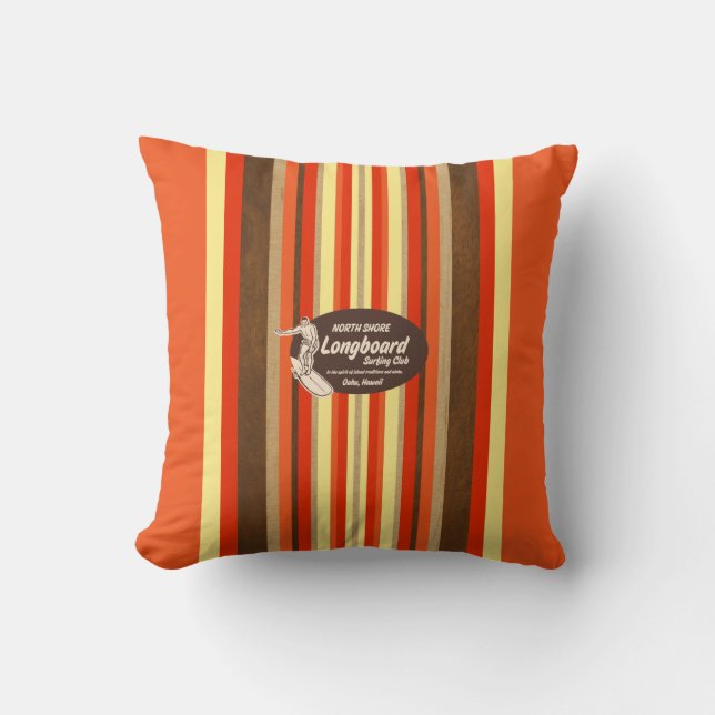 Pipeline Hawaii Surfboard Reversible Square Pillow (Front)