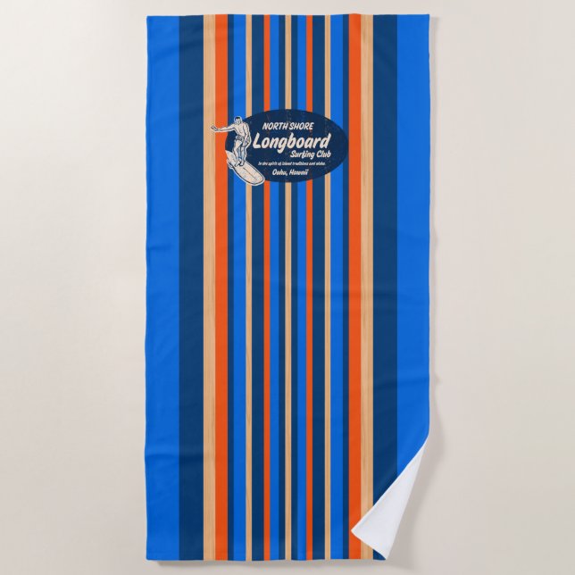 Pipeline Surfboard Hawaiian Striped - Royal Blue Beach Towel (Front)