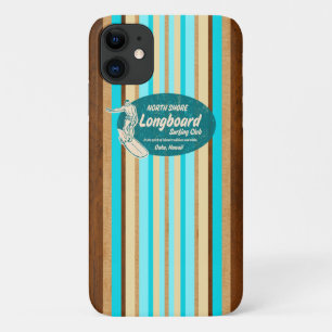 Pipeline Surfboard Hawaiian Stripes Aqua iPhone 11 Case