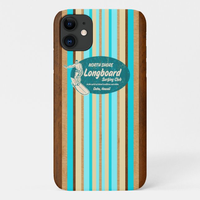 Pipeline Surfboard Hawaiian Stripes Aqua Case-Mate iPhone Case (Back)