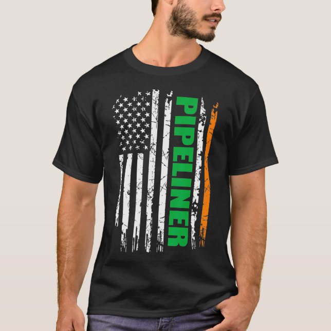 Pipeliner USA Flag Irish St Patrick Day Gift  T-Shirt (Front)