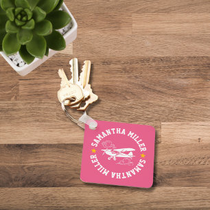 Piper Cub Aeroplane Not Your Co-Pilot Pink Custom Key Ring