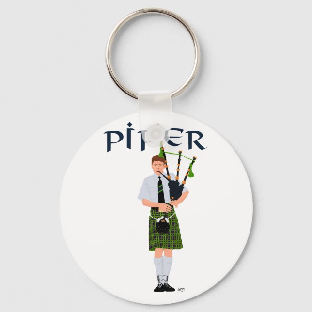 PIPER Green Plaid Key Ring (Front)