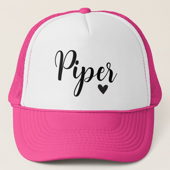 Piper Name Hat Black White Clothing Birthday Cap (Front)