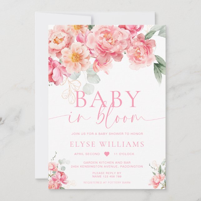 Piper Peony Floral Baby In Bloom Baby Shower Invitation (Front)