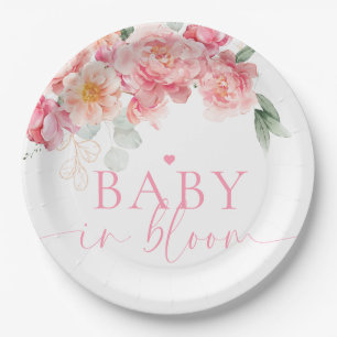 Piper Peony Floral Baby In Bloom Baby Shower Paper Plate