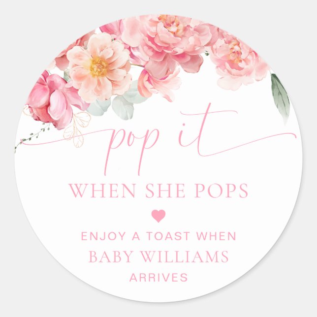 Piper Peony Floral Baby Shower Pop It Classic Round Sticker (Front)