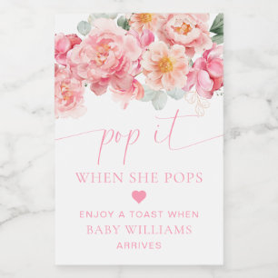 Piper Peony Floral Baby Shower Pop It Wine Label