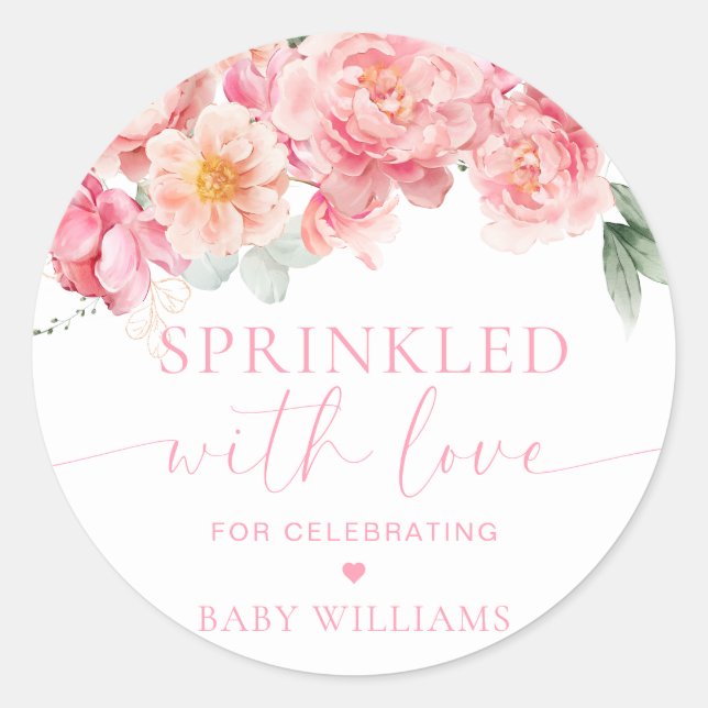 Piper Peony Floral Baby Shower Sprinkled With Love Classic Round Sticker (Front)