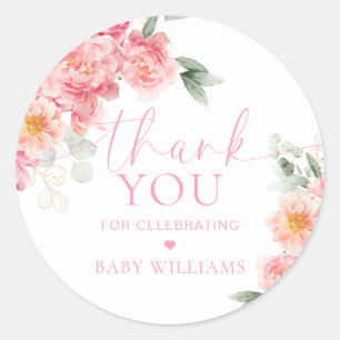 Piper Peony Floral Baby Shower Thank You Favor Classic Round Sticker