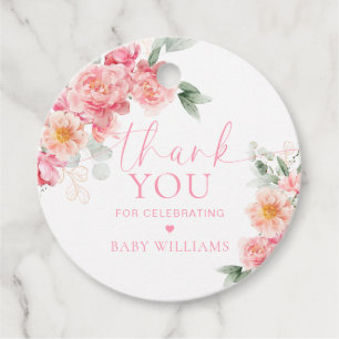 Piper Peony Floral Baby Shower Thank You Favour Tags