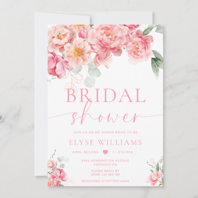 Piper Peony Floral Bridal Shower Invitation (Front)