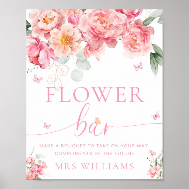 Piper Peony Floral Butterfly Flower Bar Sign (Front)