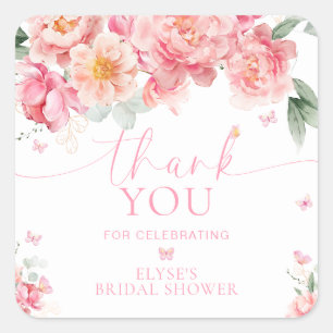 Piper Peony Floral Butterfly Thank You Favour Square Sticker