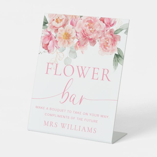 Piper Peony Floral Flower Bar Pedestal Sign (Front)