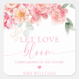 Piper Peony Floral Let Love Bloom Favour Square Sticker