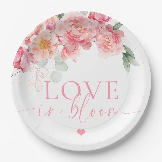 Piper Peony Floral Love In Bloom Bridal Shower Paper Plate (Front)
