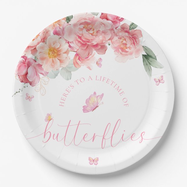 Piper Peony Lifetime of Butterflies Bridal Shower Paper Plate (Front)