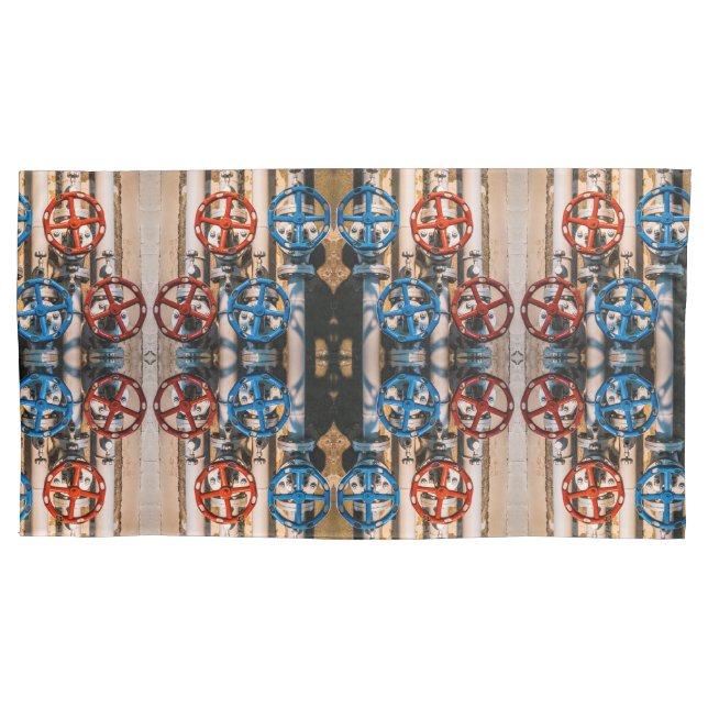 Pipes with red and blue valves large pattern pillowcase (Front)