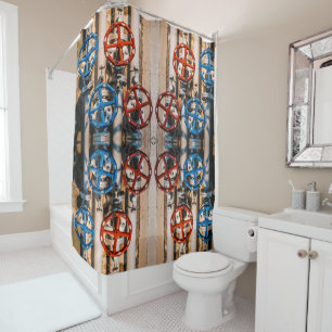 Pipes with red and blue valves x-large pattern shower curtain