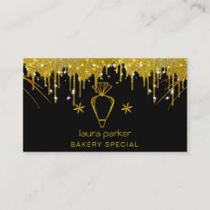 Piping Bag Bakery Pastry Catering Dripping Gold  Business Card