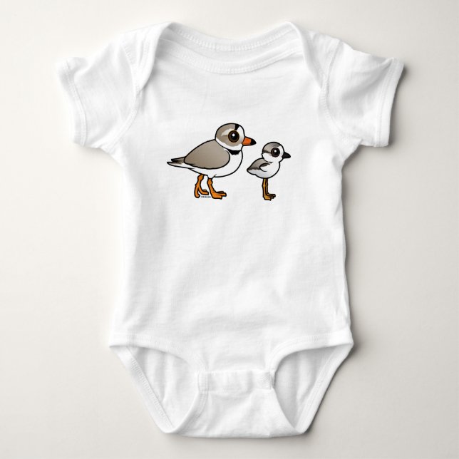 Piping Plover with chick Baby Bodysuit (Front)