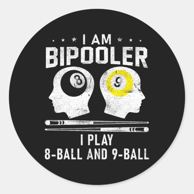 Pipooler Pool Player Pool Cool Billiards 8 And 9 L Classic Round Sticker (Front)