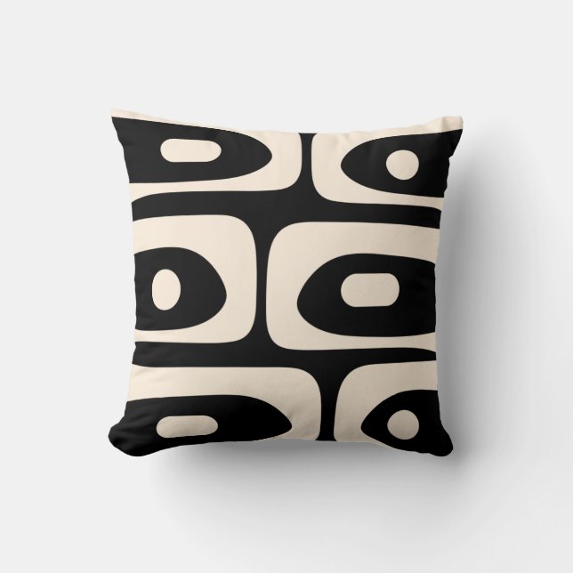 Piquet Midcentury Abstract Minimal Black and Cream Cushion (Front)