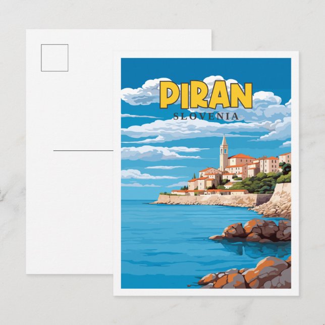 Piran Slovenia vintage travel illustration Postcard (Front/Back)