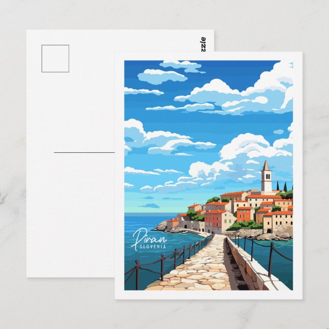 Piran Slovenia vintage travel place illustration Postcard (Front/Back)