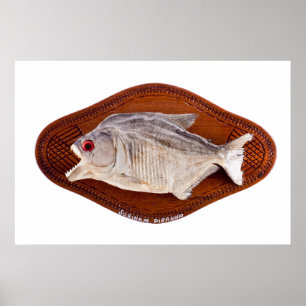 Piranha fish as trophy on wood isolated poster