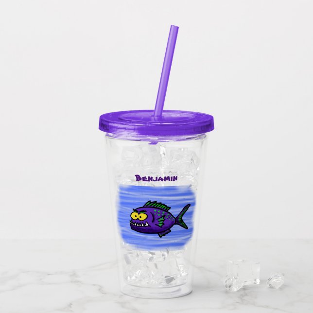 Piranha fish cartoon acrylic tumbler (Back Ice)