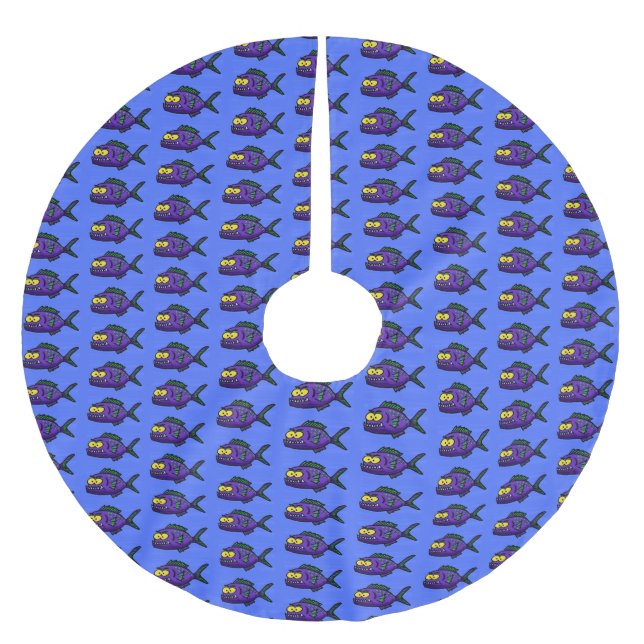 Piranha fish cartoon brushed polyester tree skirt (Front)