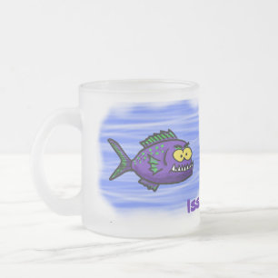 Piranha fish cartoon frosted glass coffee mug