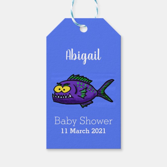 Piranha fish cartoon gift tags (Front)