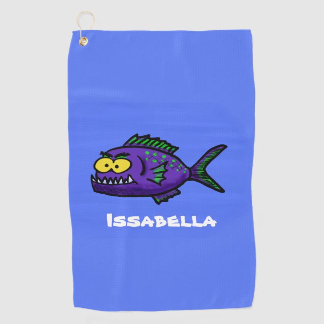 Piranha fish cartoon  golf towel (Front)