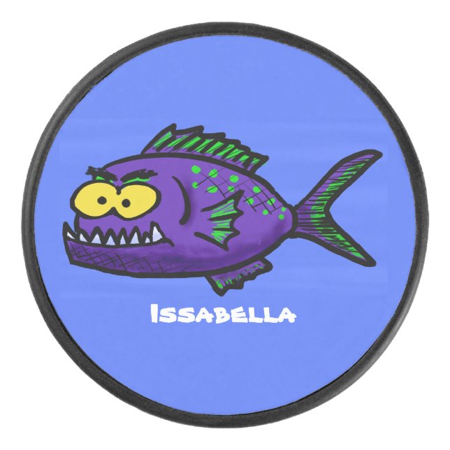 Piranha fish cartoon hockey puck (Front)