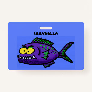 Piranha fish cartoon ID badge