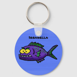 Piranha fish cartoon key ring