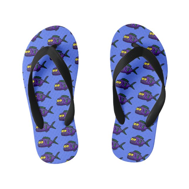 Piranha fish cartoon kid's flip flops (Footbed)