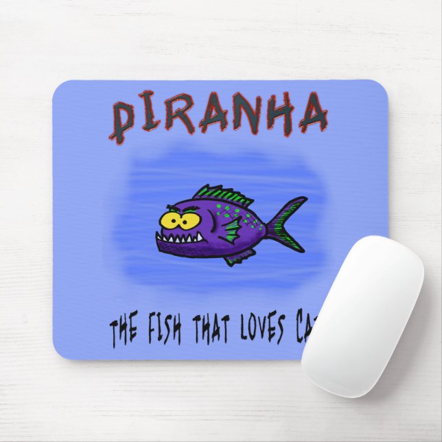 Piranha fish cartoon mouse mat (With Mouse)