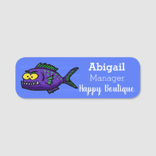Piranha fish cartoon name tag