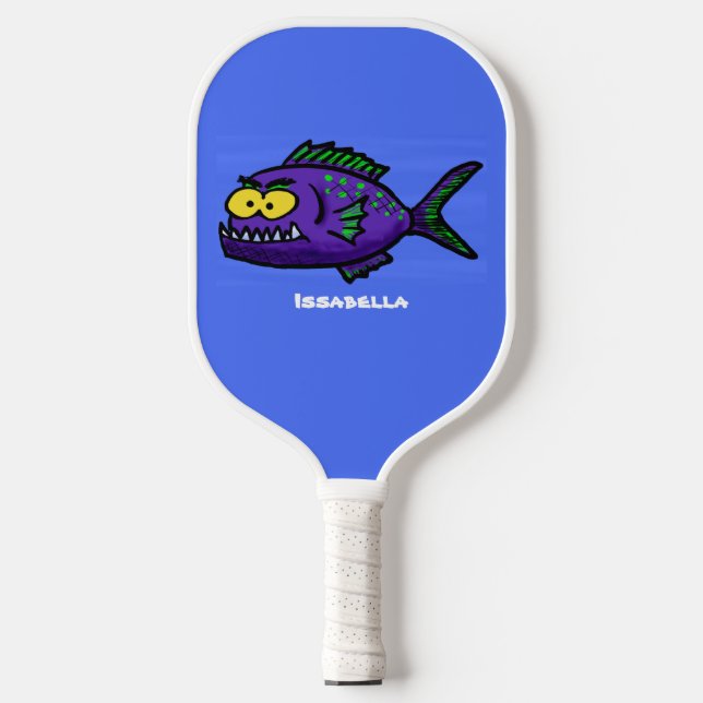 Piranha fish cartoon pickleball paddle (Front)