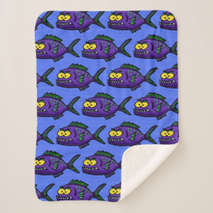 Piranha fish cartoon sherpa blanket