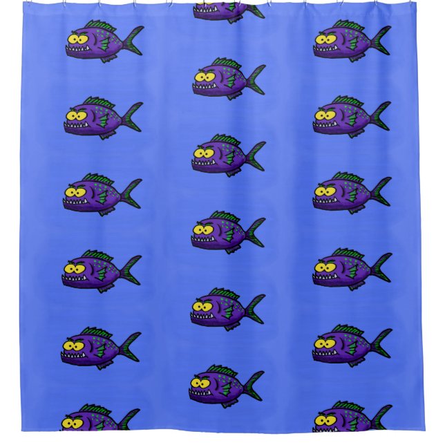 Piranha fish cartoon shower curtain (Front)