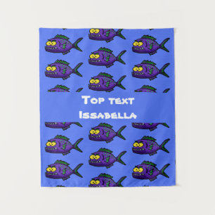 Piranha fish cartoon  tapestry
