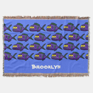 Piranha fish cartoon throw blanket